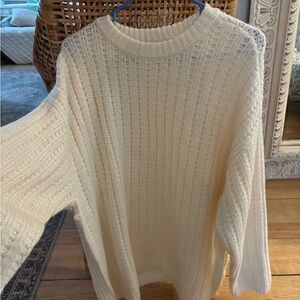 American Eagle Outfitters Cream Ribbed Crewneck Sweater